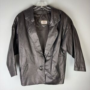 Toff's Vintage Leather Jacket Black Made in Korea Size XS Blazer Single Button